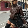 kondala décontracté chic noir en cuir vestes femmes à manches longues boutons élastique surdimensionné manteaux mode 2026 automne streetwear manteaux