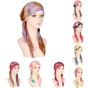 Hijab imprimé musulman pour femmes et filles, turban à longue queue, couvre-chef élastique 7.5, bonnet chimio respirant Hijab imprimé musulman pour femmes et filles, turban à longue queue, couvre-chef élastique 7.5, bonnet chimio respirant