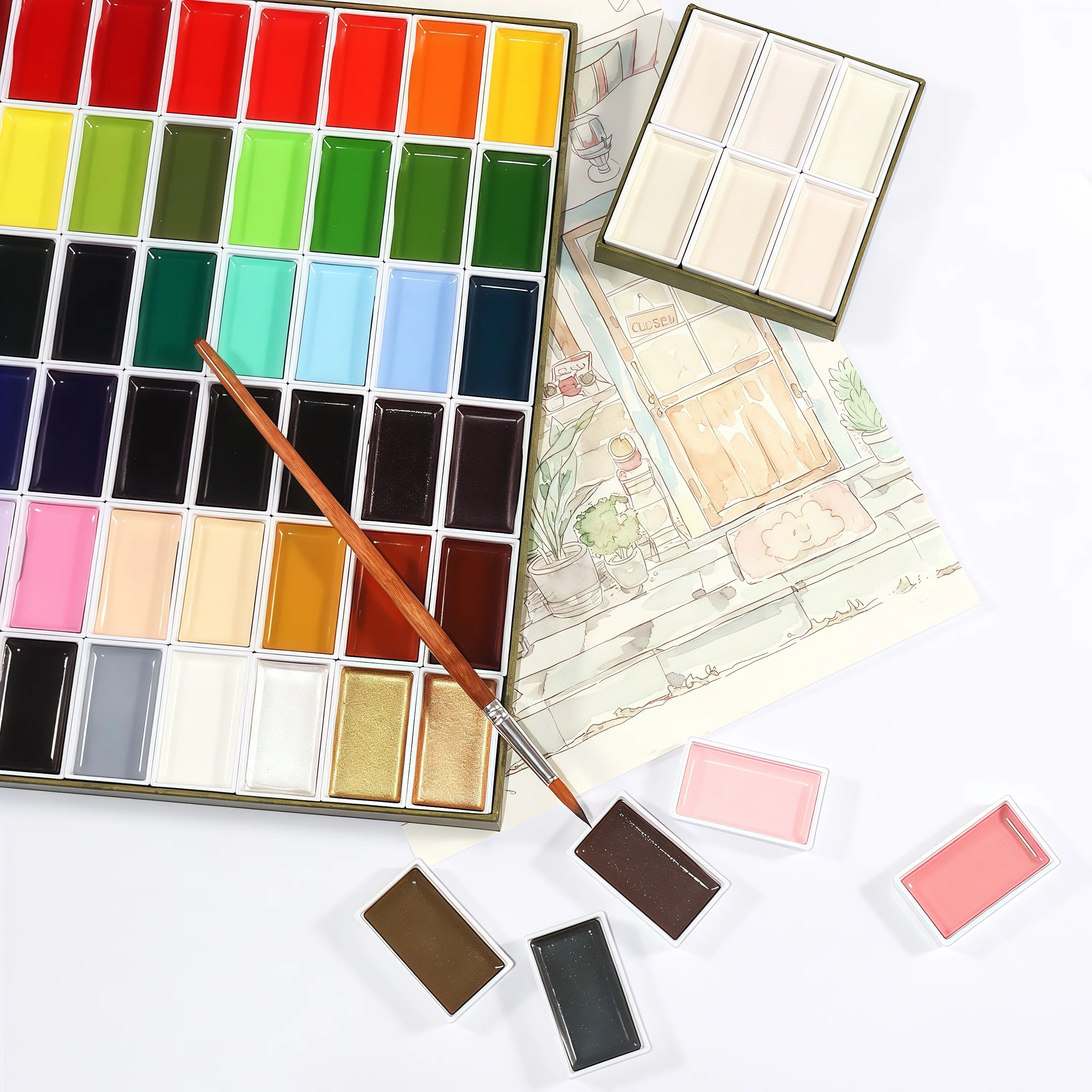 peinture aquarelle professionnelle 24/48 couleurs, peinture japonaise, boîte portable, peintures à l'aquarelle pour professionnels ou débutants peinture aquarelle professionnelle 24/48 couleurs, peinture japonaise, boîte portable, peintures à l'aquarelle pour professionnels ou débutants
