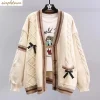Veste pull à nœud japonais pour femme, pull tricoté, design ample et tendance, automne et hiver, nouveau