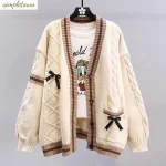 Veste pull à nœud japonais pour femme, pull tricoté, design ample et tendance, automne et hiver, nouveau