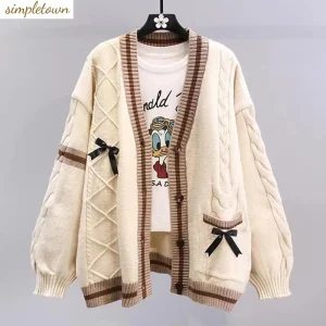 Veste pull à nœud japonais pour femme, pull tricoté, design ample et tendance, automne et hiver, nouveau