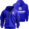 kawasaki logo moto course équipe hommes demi sweat à capuche avec fermeture éclair, printemps et automne vêtements de sport pour hommes 2025 nouveaux vêtements de sport