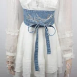 Ceinture de taille Hanfu brodée décorative, large ceinture en jean, robe artistique ethnique de style ancien, décontractée pour femmes, simple cercle…