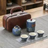 1 ensemble ensemble à thé de voyage portable kung fu service à thé théière en céramique boîte à thé tasse à thé en plein air tasse rapide boîte à thé sac en cuir