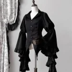 Chemisiers à col en V vintage pour femmes, chemises ajustées, manches évasées, volants noirs, Harajuku, Lolita, Y2K, automne, nouveau, 2025