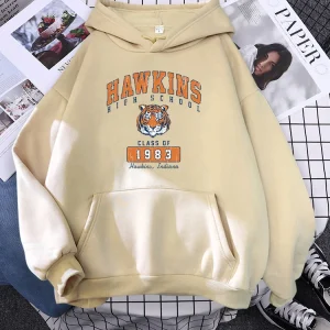 Hawkins High School aqof 1983 Print Hoodie for Women, Harajuku Oversize, OupillSports Hooded Pullovers, Trend Hat, Rope Sweatwear