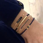 Ensemble de bracelets en pierre de verre noir fait à la main pour femmes, bohème multicouche empilé, chaîne à maillons en perles de riz, bijoux à la mode