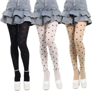Bas opaques à motifs points vintage, collants soyeux aux pieds pour femmes Bas opaques à motifs points vintage, collants soyeux aux pieds pour femmes