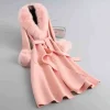 zdfurs manteau en cachemire réversible mi long pour femme, grande jupe en laine, col en fourrure de renard, hiver