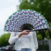 grand Éventail rave pliable à main de 33cm, accessoire de moulage coloré, dégradé japonais, pour festival de musique, brev, cadeaux
