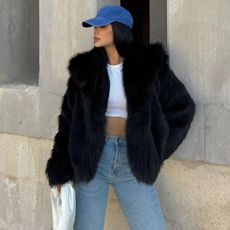 hxao femmes 2024 manteau de fourrure noir moelleux veste femme automne hiver fausse fourrure manteau en peluche vêtements d'extérieur blanc gris chaud recadrée veste hxao femmes 2024 manteau de fourrure noir moelleux veste femme automne hiver fausse fourrure manteau en peluche vêtements d'extérieur blanc gris chaud recadrée veste