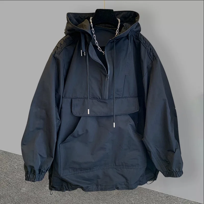 Veste à capuche à manches longues pour hommes, manteau décontracté, grande poche, vêtements hip-hop, sourire, patchwork, adt Veste à capuche à manches longues pour hommes, manteau décontracté, grande poche, vêtements hip-hop, sourire, patchwork, adt