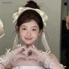 ♥ ♥ ♥ pince à cheveux blanche surdimensionnée avec rubans longs et coulants, accessoire photo pour coiffure de mariée
