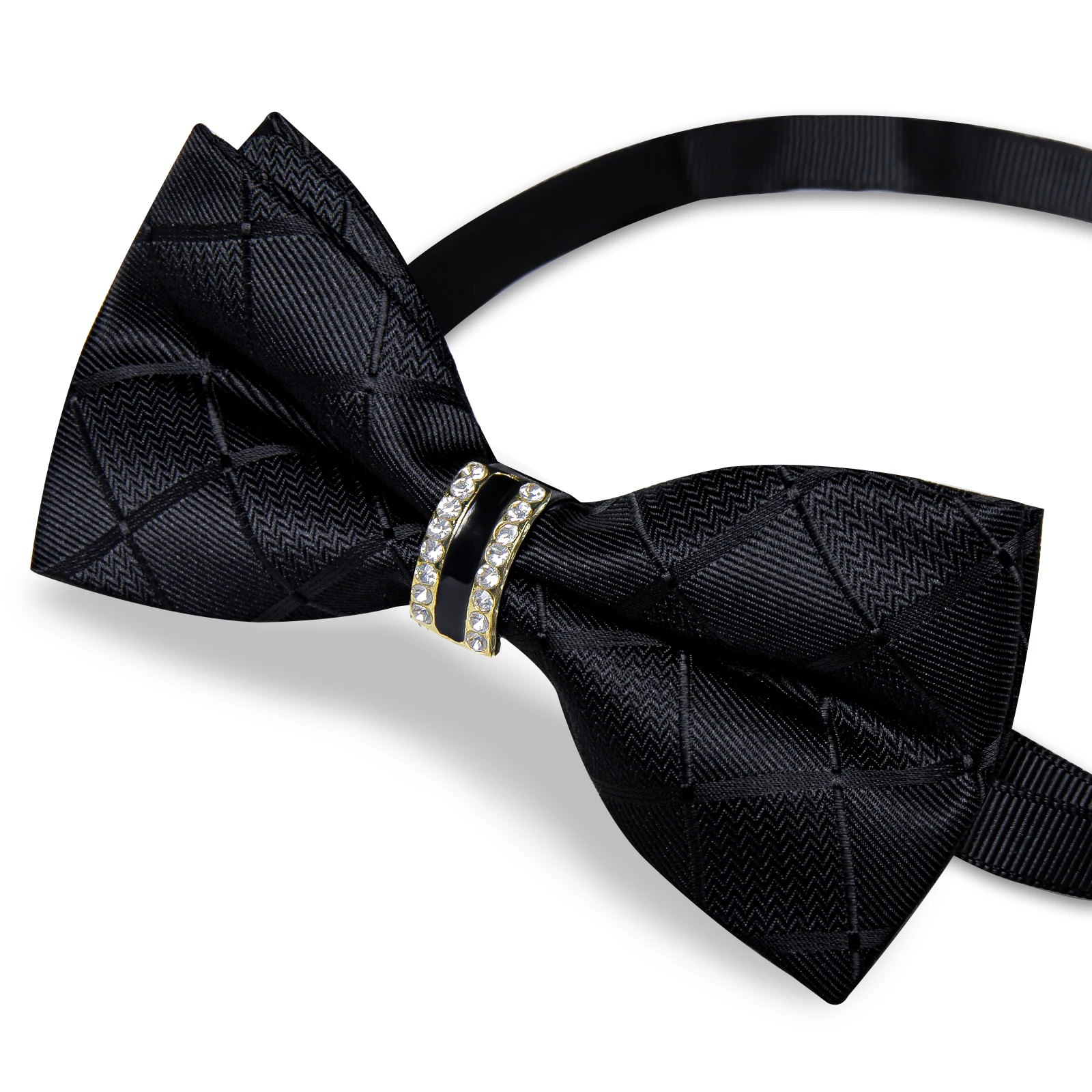 noeud papillon pré attaché noir uni avec demi anneau en diamant, ensemble de boutons de manchette carrés de poche à la mode, fête d'affaires, nœud papillon de luxe pour hommes noeud papillon pré attaché noir uni avec demi anneau en diamant, ensemble de boutons de manchette carrés de poche à la mode, fête d'affaires, nœud papillon de luxe pour hommes