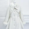 veste en laine noire pour femme, manteau japonais, produit en série, automne hiver, col à nœud mignon, doux et élégant, pardessus lolita