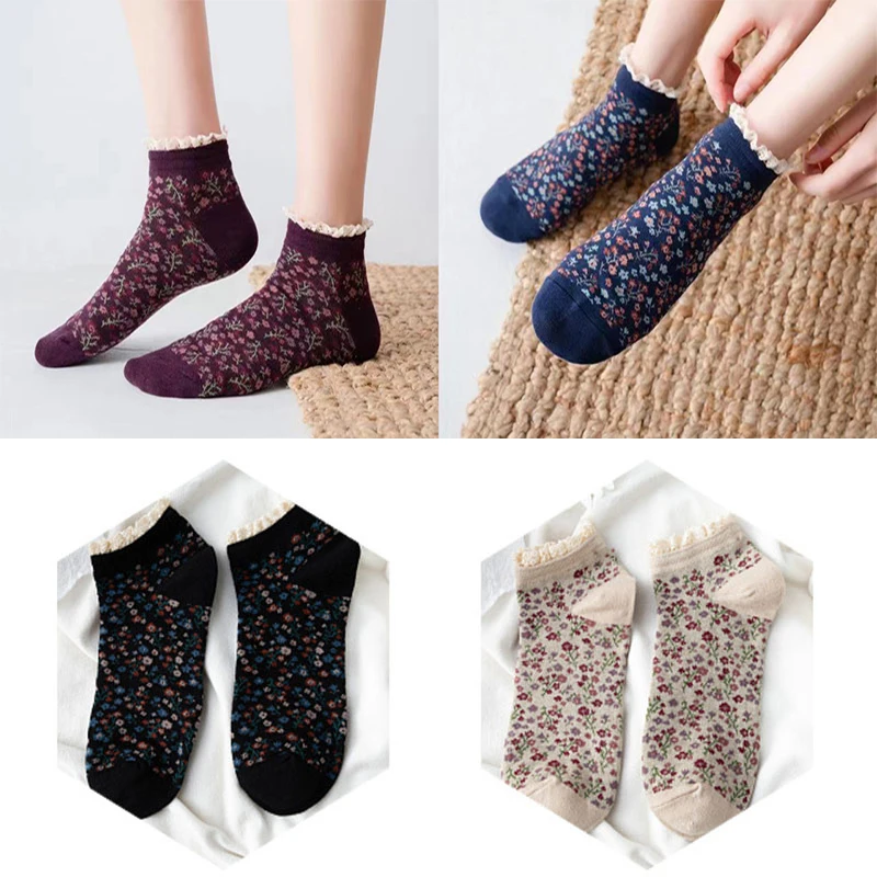 chaussettes japonaises en dentelle pour filles, socquettes rétro florales pour femmes, style coréen, nouvelle collection chaussettes japonaises en dentelle pour filles, socquettes rétro florales pour femmes, style coréen, nouvelle collection