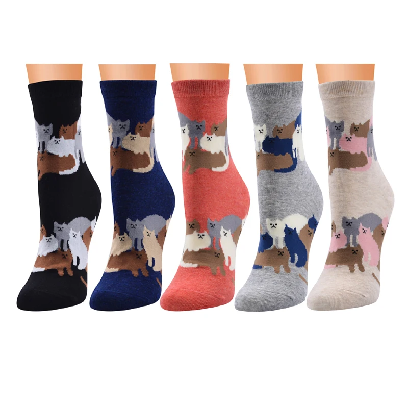 Chaussettes en coton de style Harajuku japonais pour femmes, chat de dessin animé mignon, mode sud-coréenne, femme créative, heureux, rue Chaussettes en coton de style Harajuku japonais pour femmes, chat de dessin animé mignon, mode sud-coréenne, femme créative, heureux, rue