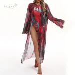 Femmes taille cravate plage couvrir coupe ample Kimono Cardigan été Protection UV léger pare-soleil vêtements d&rsquo;extérieur décontracté vêtements de plage