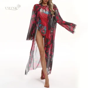 Femmes taille cravate plage couvrir coupe ample Kimono Cardigan été Protection UV léger pare-soleil vêtements d&rsquo;extérieur décontracté vêtements de plage