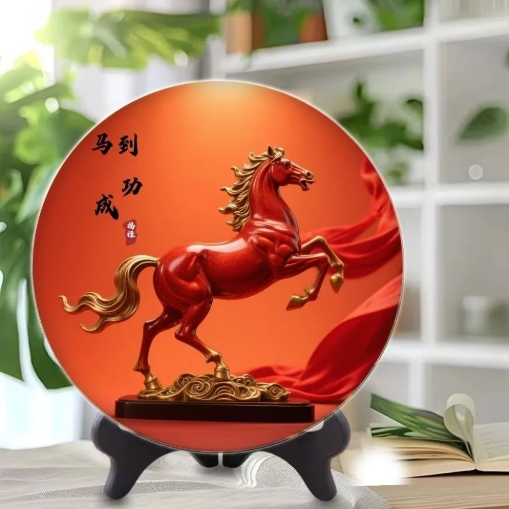peintures décoratives de l'année du cheval, ornement rond en bois pour bureau, porte bonheur, cadre photo amusant, décorations, cadeaux décoratifs peintures décoratives de l'année du cheval, ornement rond en bois pour bureau, porte bonheur, cadre photo amusant, décorations, cadeaux décoratifs