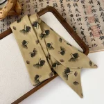 Élégant longue peinture à l&rsquo;encre foulard en soie cravate de cheveux imprimé écharpe longue foulard en soie coiffure ruban ancien bandeau de cheveux fille