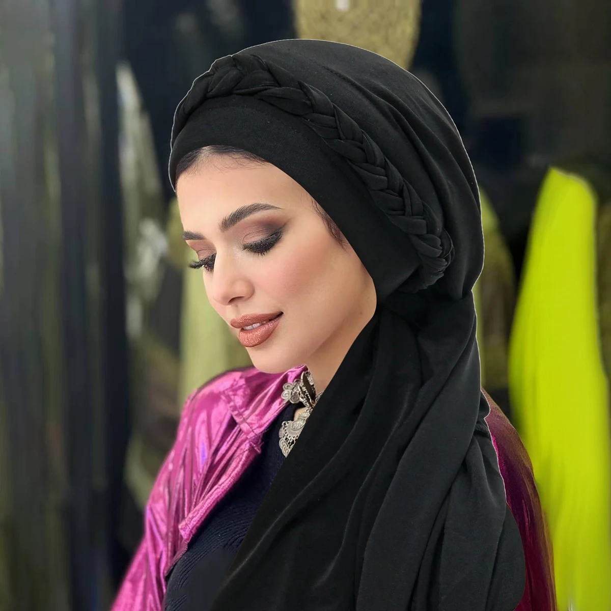 hijabs musulmans de couleur unie pour femmes, foulard, turban, chapeau tressé, couverture de cheveux, accessoire tendance, bandeau pour femmes hijabs musulmans de couleur unie pour femmes, foulard, turban, chapeau tressé, couverture de cheveux, accessoire tendance, bandeau pour femmes