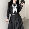 uniformes scolaires japonais style étudiant filles bleu marine, costume femmes sexy noir jk, longue robe trempée marin chemisier jupe plissée