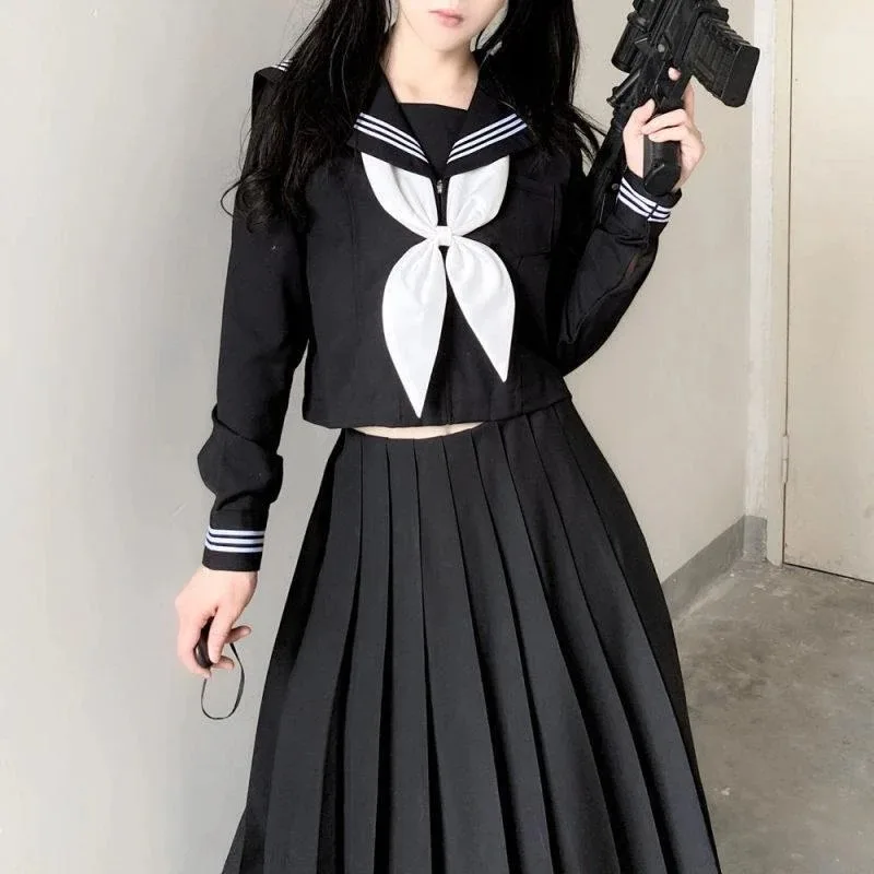 uniformes scolaires japonais style étudiant filles bleu marine, costume femmes sexy noir jk, longue robe trempée marin chemisier jupe plissée uniformes scolaires japonais style étudiant filles bleu marine, costume femmes sexy noir jk, longue robe trempée marin chemisier jupe plissée