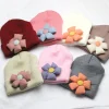 chapeau tricoté à fleurs pour bébé fille, accessoires de cheveux, nouveau né, joli bonnet d'hiver en crochet avec tissu, bonnet pour nourrissons