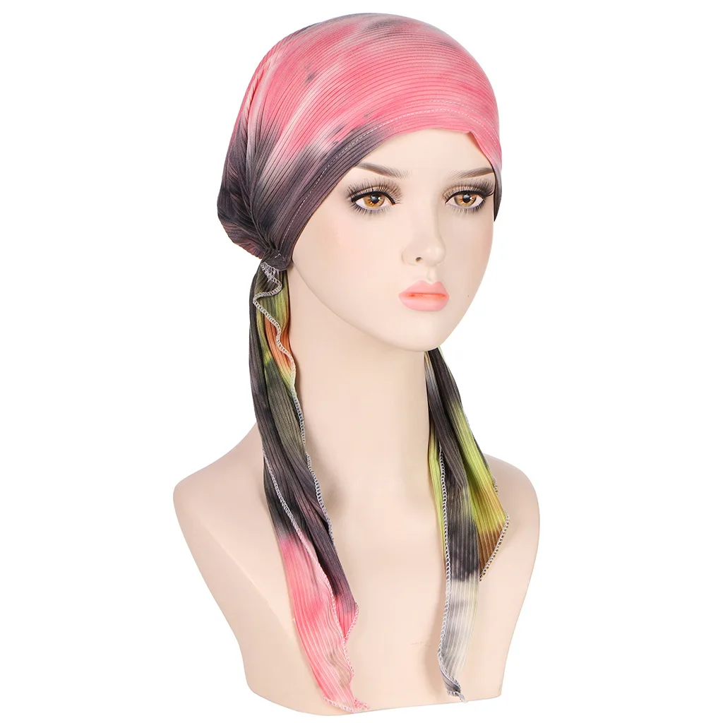 hijab imprimé musulman pour femmes et filles, turban à longue queue, couvre chef élastique 7.5, bonnet chimio respirant hijab imprimé musulman pour femmes et filles, turban à longue queue, couvre chef élastique 7.5, bonnet chimio respirant