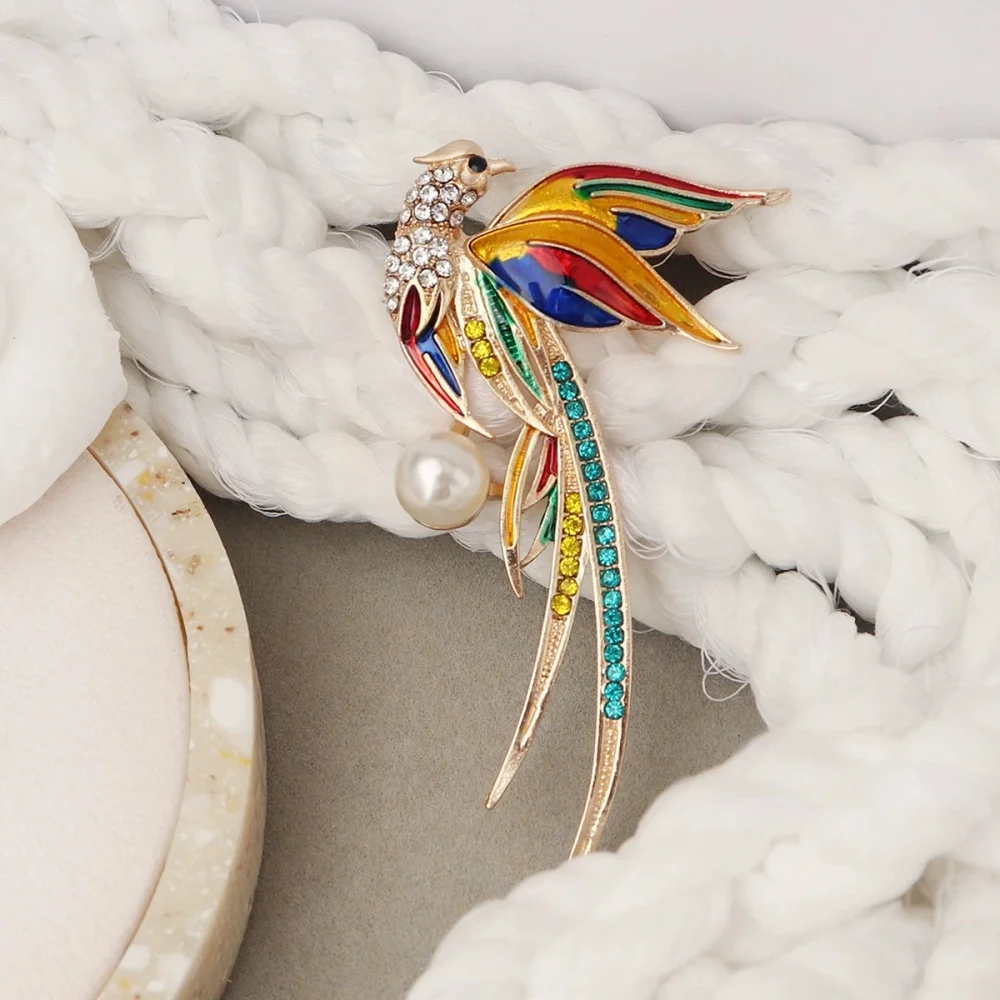 nouvelle broche phénix en strass à la mode avec longue queue, accessoire exquis pour vêtements et sacs, pièce de tempérament polyvalente nouvelle broche phénix en strass à la mode avec longue queue, accessoire exquis pour vêtements et sacs, pièce de tempérament polyvalente