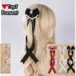 Gothique Harajuku Y2K fille Lolita japonais doux arc Double queue de cheval casque perle chaîne ruban épingle à cheveux bord pince pince à cheveux