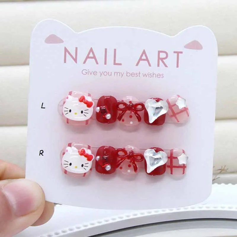 10 pièces enfants dessin animé kuromi hello kitty ma mélodie presse sur ongles faux ongles manucure courte tête ronde avec nœud papillon faux ongles 10 pièces enfants dessin animé kuromi hello kitty ma mélodie presse sur ongles faux ongles manucure courte tête ronde avec nœud papillon faux ongles