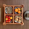 plateau à thé japonais en bois de sapele, plat à pâtisserie à trois fentes, assiette à dessert rectangulaire, plateau de service de collation à quatre grilles pour la maison