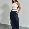 pantalon pleine longueur imprimé à rayures pour femmes, taille haute, mode décontractée y2k, ample, jambes larges