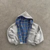 cardigan à capuche avec fermeture éclair à carreaux double face rouge rétro coréen pour hommes et femmes y2k harajuku mode hip hop gothique veste ample décontractée