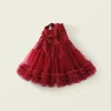Robe en Tulle rouge pour filles, gilet sans manches avec nœud superposé, corsage à paillettes, tenue formelle pour enfants, nouvelle collection automne 2025 Robe en Tulle rouge pour filles, gilet sans manches avec nœud superposé, corsage à paillettes, tenue formelle pour enfants, nouvelle collection automne 2025