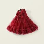 Robe en Tulle rouge pour filles, gilet sans manches avec nœud superposé, corsage à paillettes, tenue formelle pour enfants, nouvelle collection automne 2025