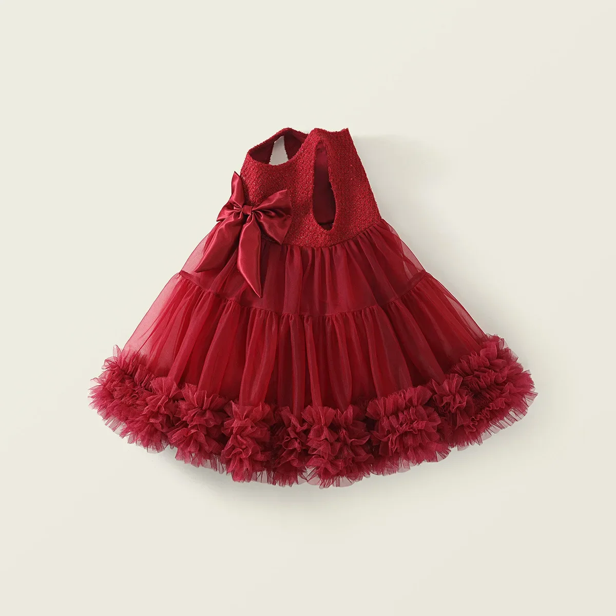 Robe en Tulle rouge pour filles, gilet sans manches avec nœud superposé, corsage à paillettes, tenue formelle pour enfants, nouvelle collection automne 2025 Robe en Tulle rouge pour filles, gilet sans manches avec nœud superposé, corsage à paillettes, tenue formelle pour enfants, nouvelle collection automne 2025