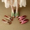 pantoufles tissées à bout ouvert pour femmes, sandales d'été polyvalentes à talons bas, paresseuses, confortables, chaussures décontractées en pain, chaussures de plage pour vacances en plein air