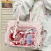 sac à bandoulière transparent de style japonais, joli sac ita décontracté texturé couleur bonbon pour filles, sacs de rangement légers à bandoulière