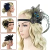 bande de sauna à paillettes en biscuits pour femmes et filles, noir, perlé, évasé, plume, vintage, fête, pièce, accessoires pour cheveux