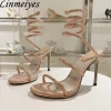 sexy talons hauts sandales femme strass ficelle autour de la cheville serpent chaussures de mariage cristal talon gladiateur sandales d'été femmes