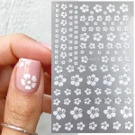 Autocollants pour ongles 3D en fleurs de cerisier, pétales de fleurs blanches, décalcomanies pour Nail Art, Design de mariage élégant, décor coulissant de manucure Sakura de printemps