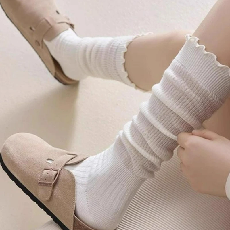 chaussettes tricotées à volants japonais pour femmes et filles, bas à la mode, style jk, tube long, doux, absorbant la sueur, respirantes, aux genoux chaussettes tricotées à volants japonais pour femmes et filles, bas à la mode, style jk, tube long, doux, absorbant la sueur, respirantes, aux genoux