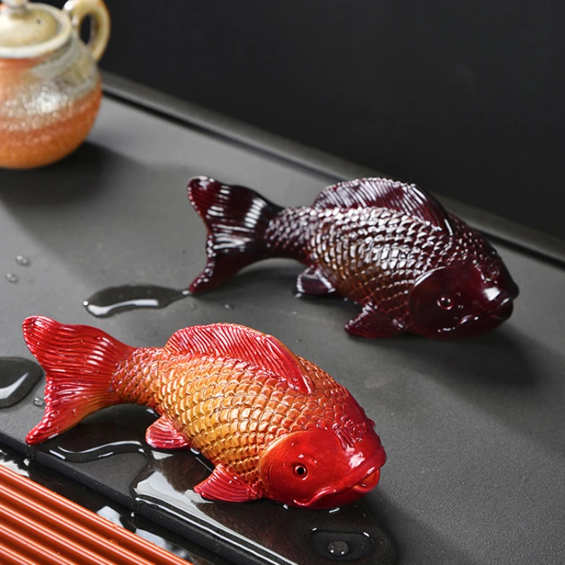 carpe koi à couleurs changeantes, ornements créatifs pour table à thé, décorations, rapport à deux poissons, bonheur, accessoires de service à thé zen carpe koi à couleurs changeantes, ornements créatifs pour table à thé, décorations, rapport à deux poissons, bonheur, accessoires de service à thé zen