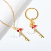 anime carte captor sakura porte clés kinomoto sakura étoile baguette pendentif porte clés pour femmes hommes enfants bijoux accessoires