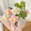 bouquet de fleurs artificielles colorées faites à la main au crochet, avec seau tissé, simulation de fleurs pour la journée des enseignants