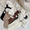 harajuku – chaussettes tube longues en laine d'agneau, bonneterie en coton et peluche, accessoires en tissu de style coréen, chaussettes à nœud pour tout petits, automne et hiver